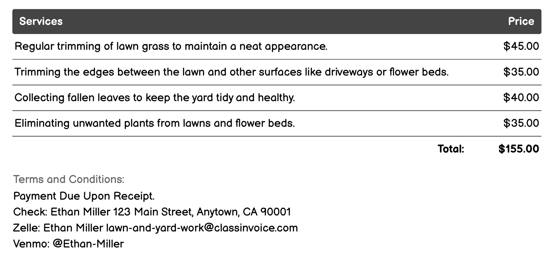 Landscape Design Invoice Example