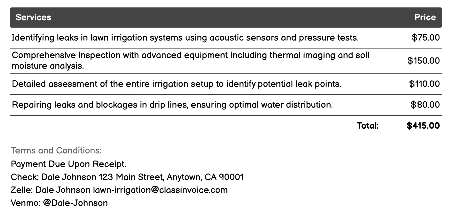 Leak Detection and Repair Services Invoice Example