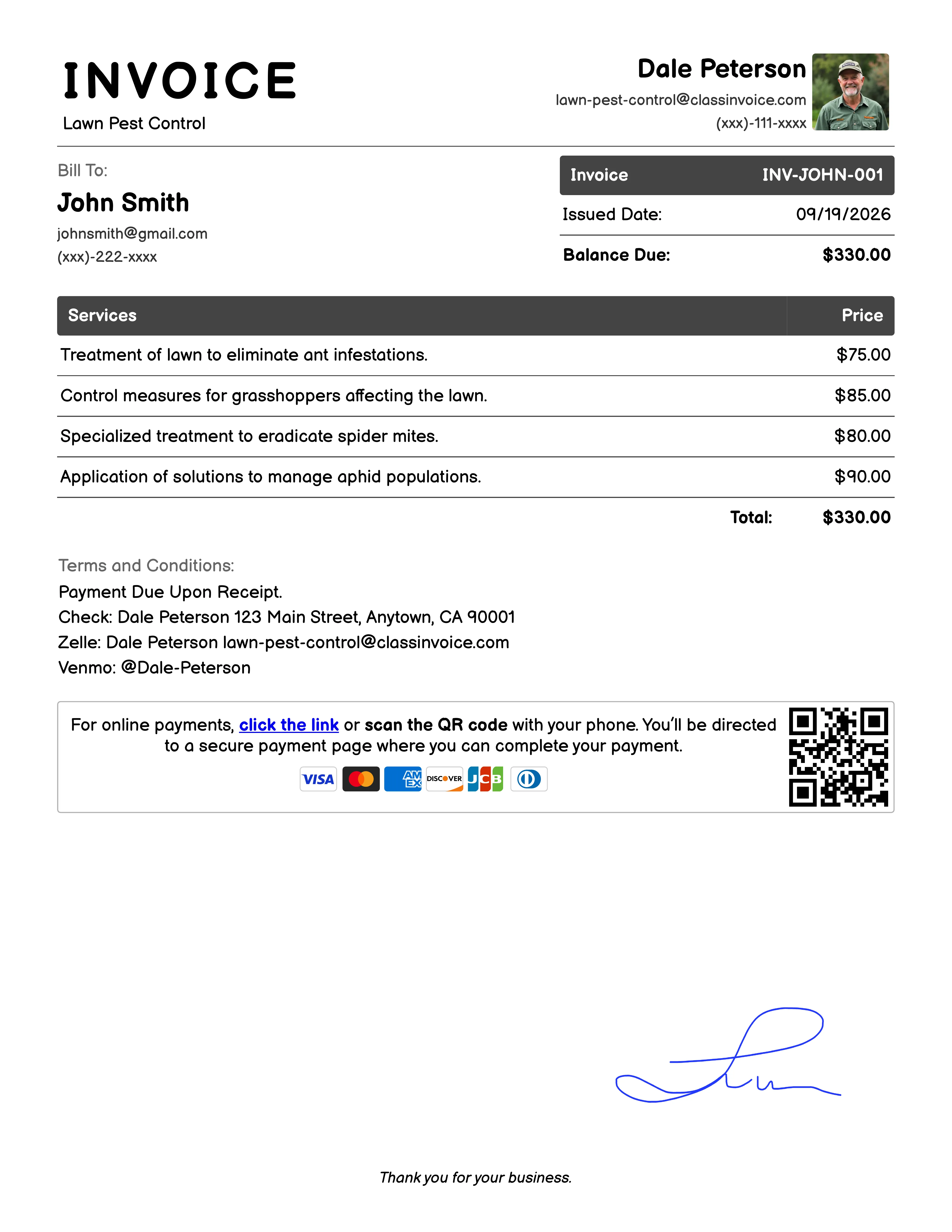 Lawn Pest Control Invoice Example