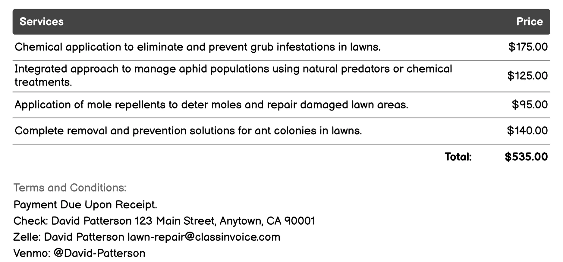 Pest Management Invoice Example