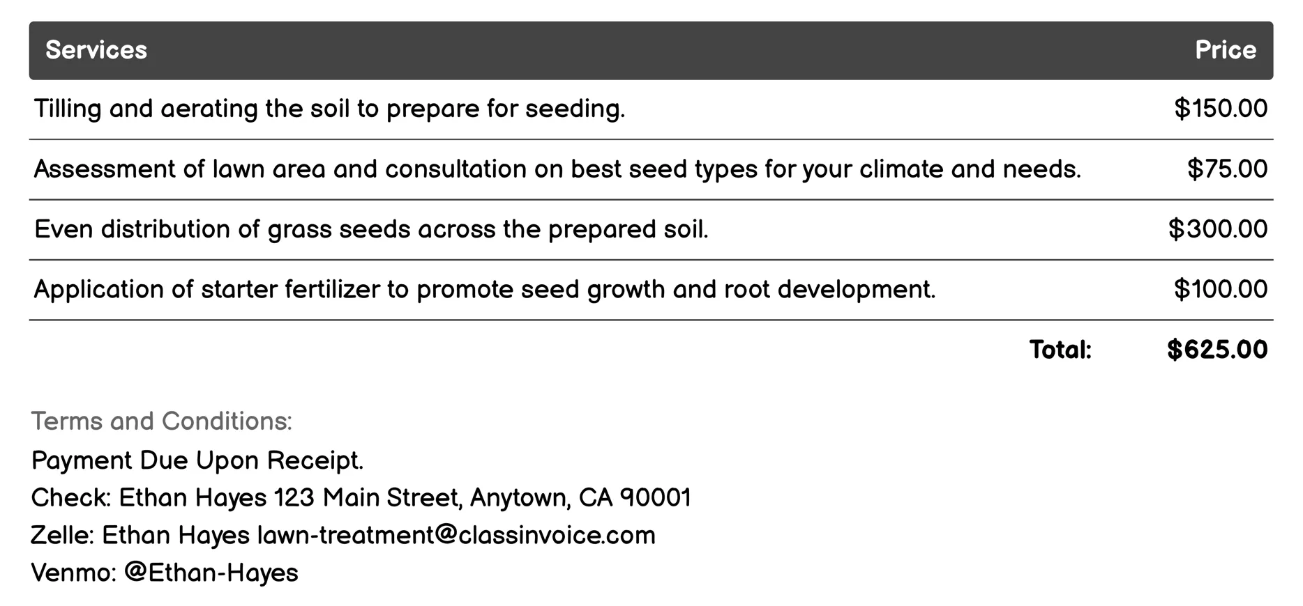 Seeding Invoice Example