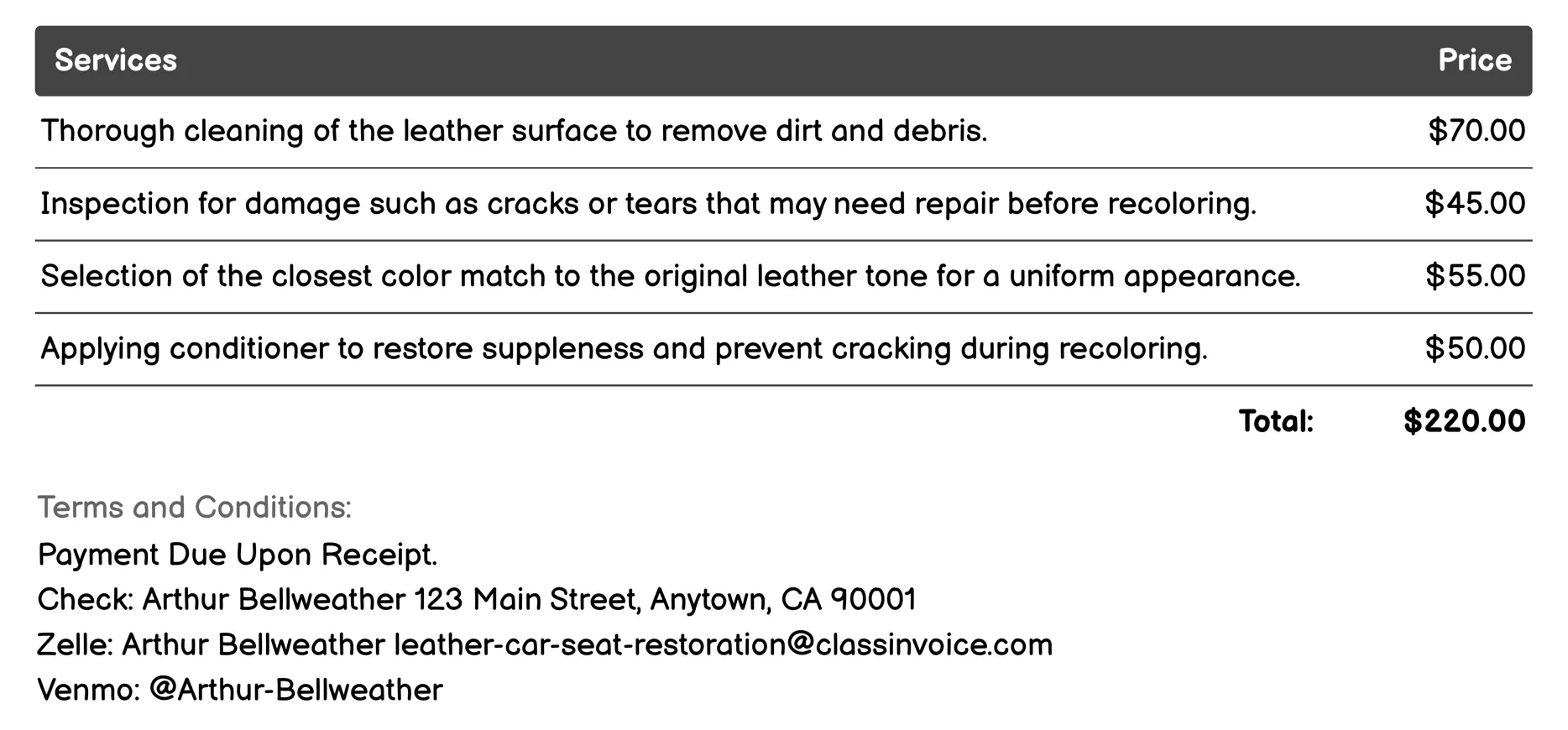 Recoloring Invoice Example