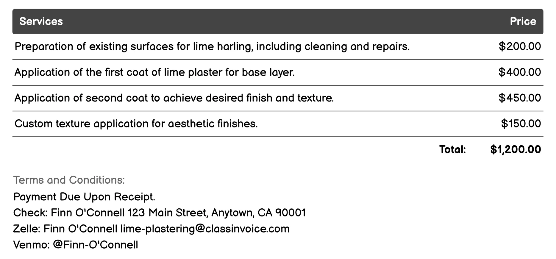 Lime Harling Invoice Example
