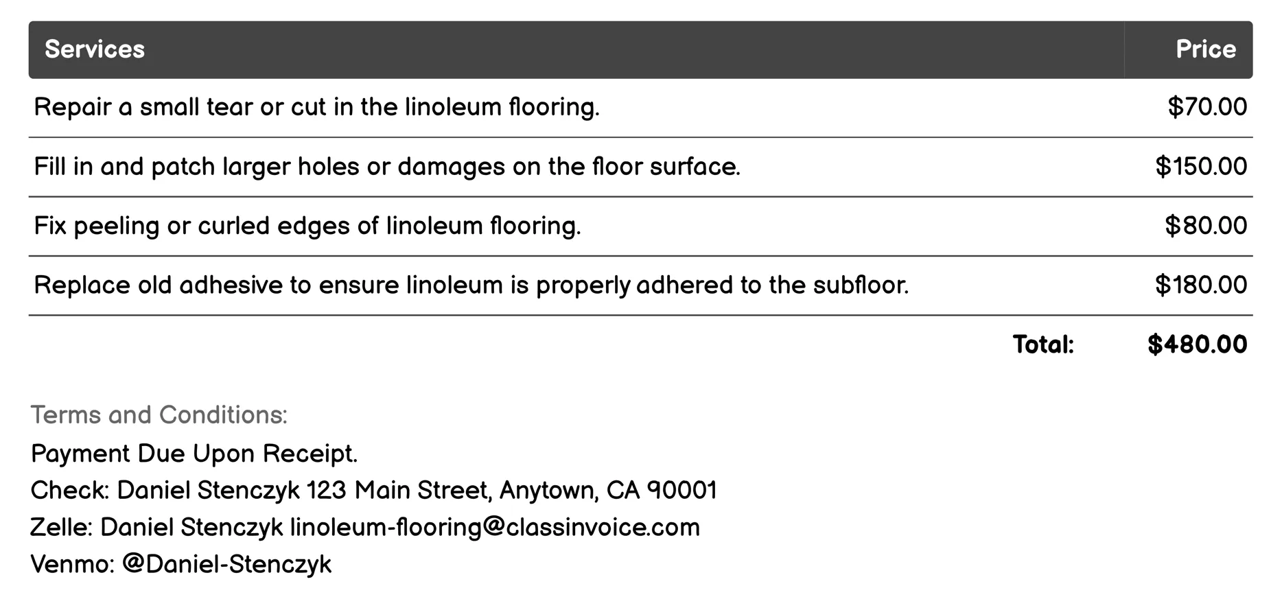 Repair Invoice Example