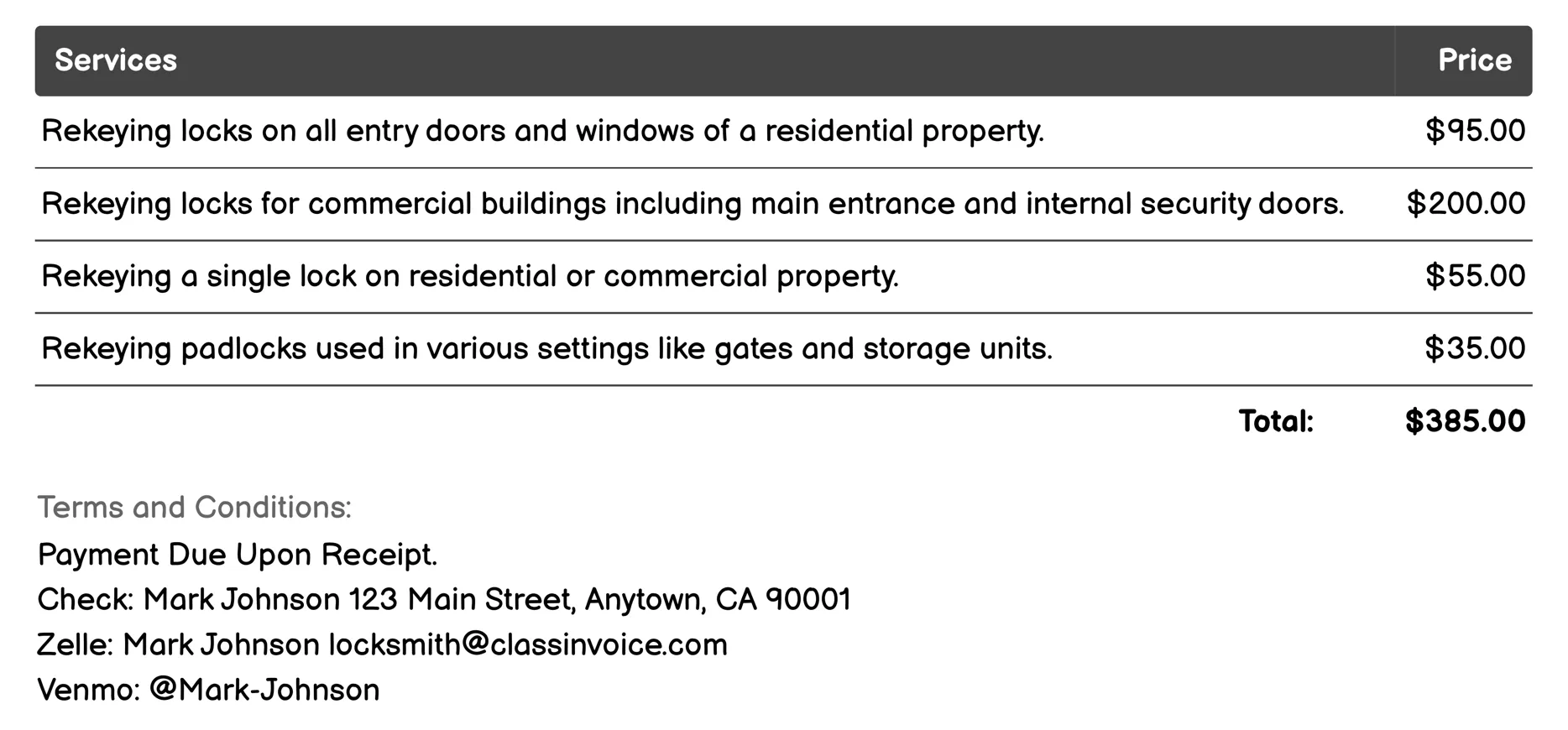Rekeying Services Invoice Example