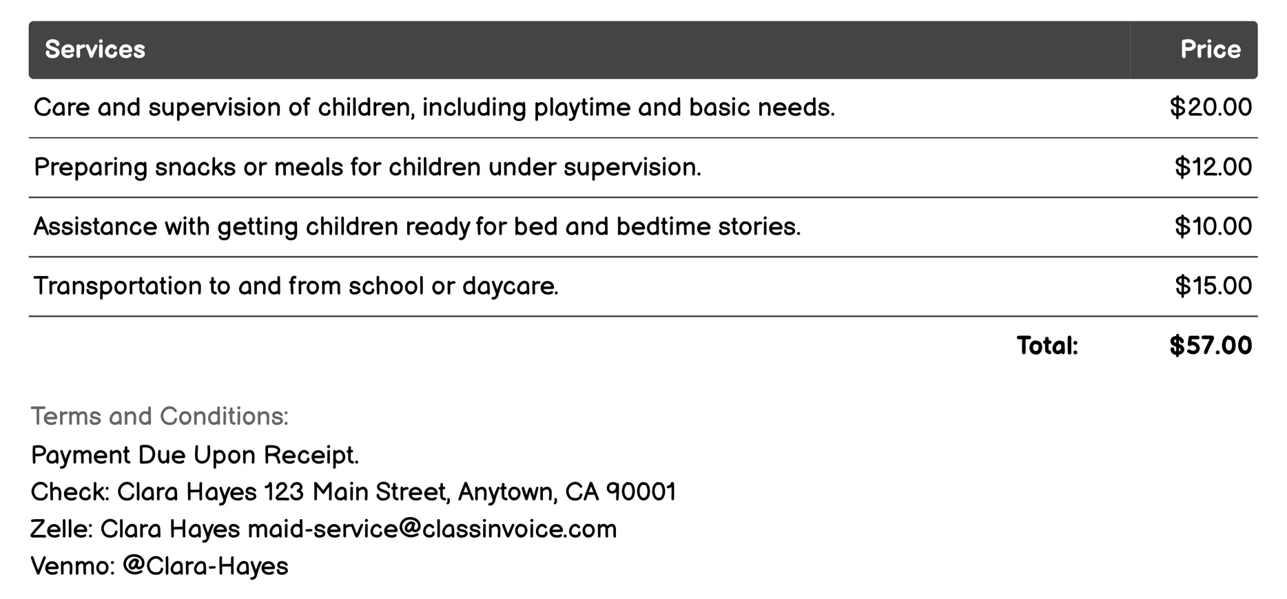 Babysitting Invoice Example