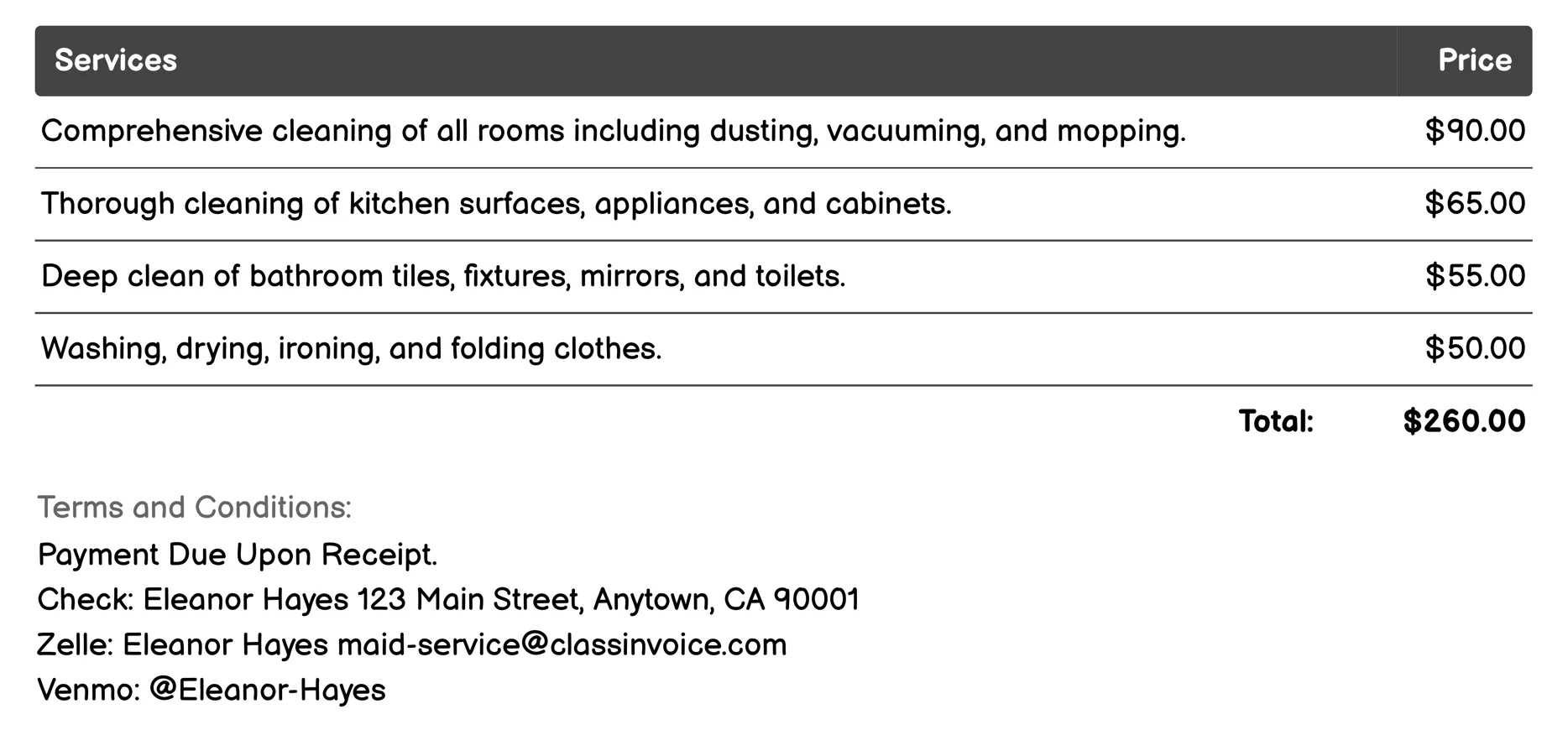 House Cleaning Invoice Example