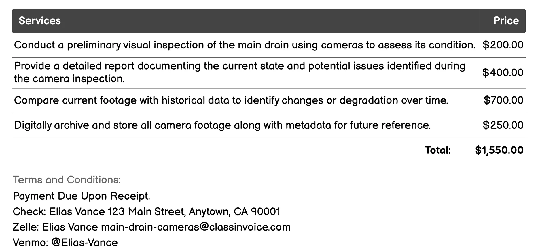 Historical Documentation Invoice Example