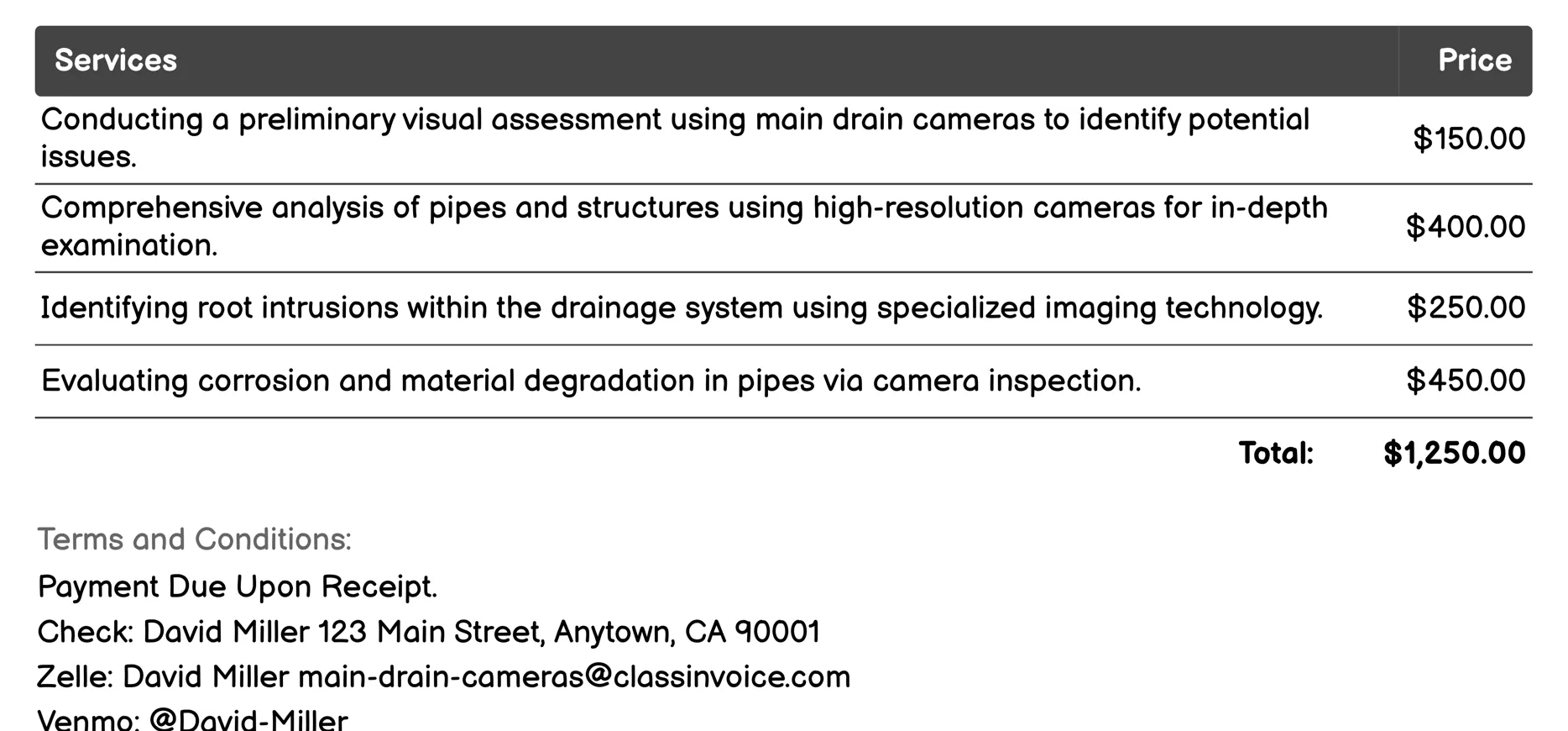 Structural Analysis Invoice Example