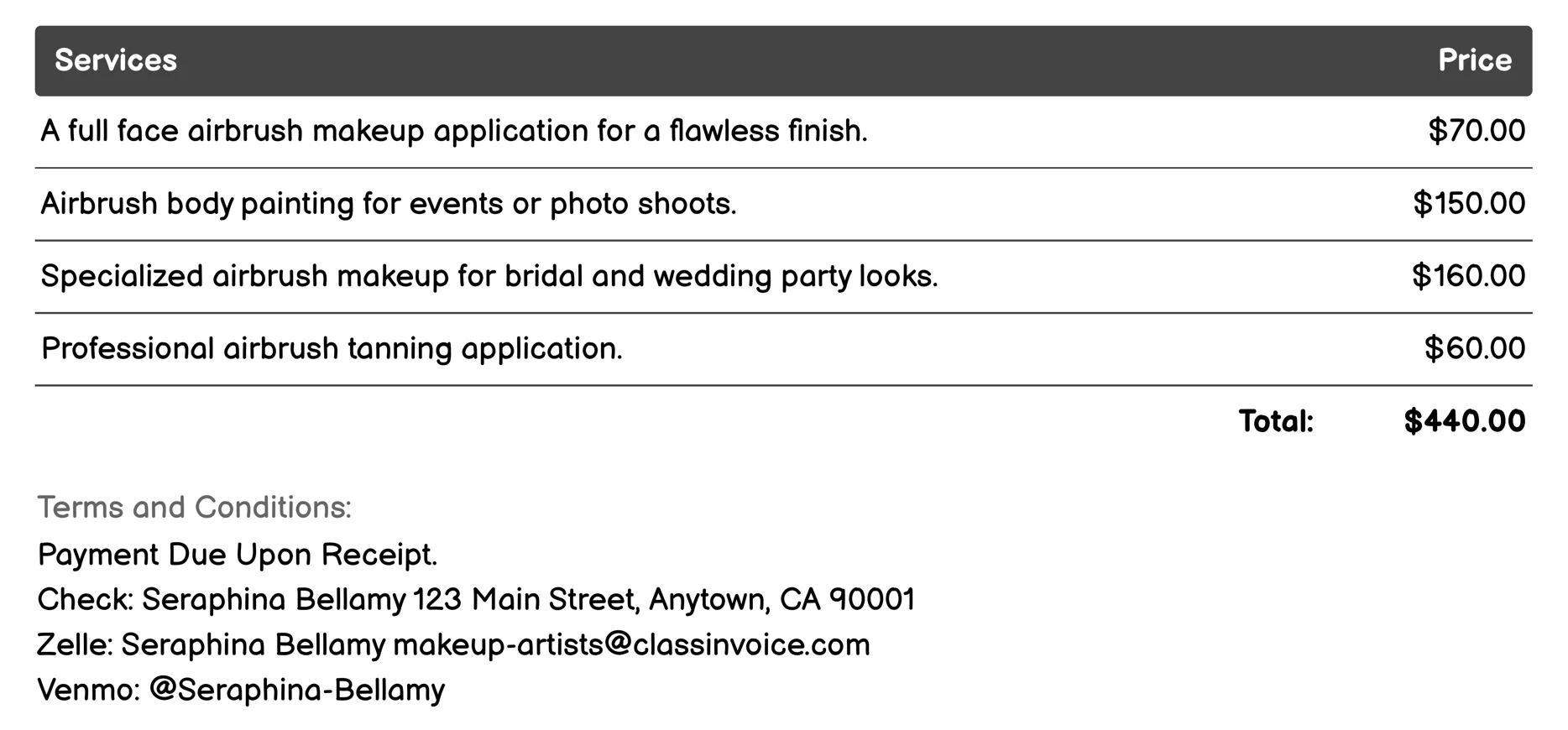 Airbrush Makeup Artist Invoice Example