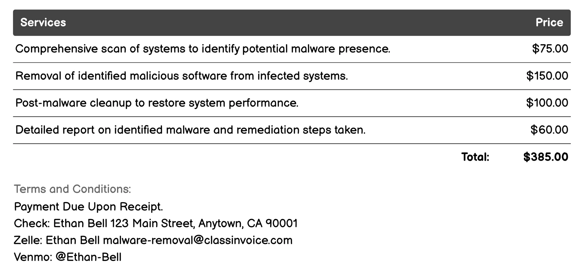 Malicious Software Analysis Invoice Example