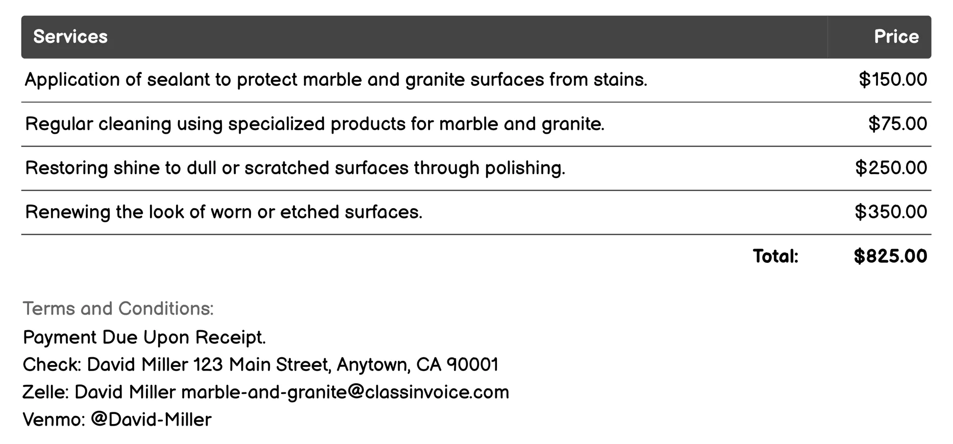 Maintenance Consultation Invoice Example