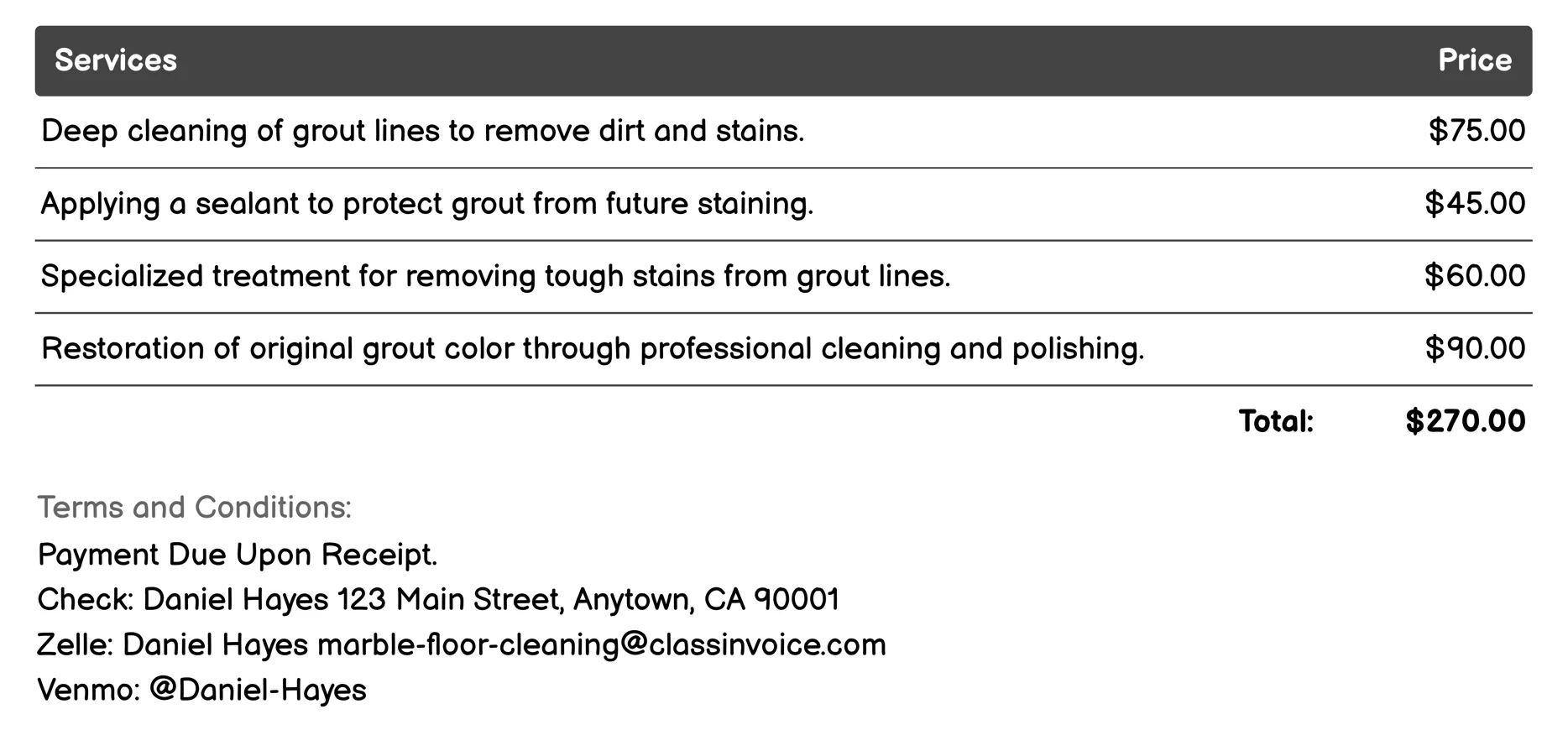 Grout Cleaning and Sealing Invoice Example