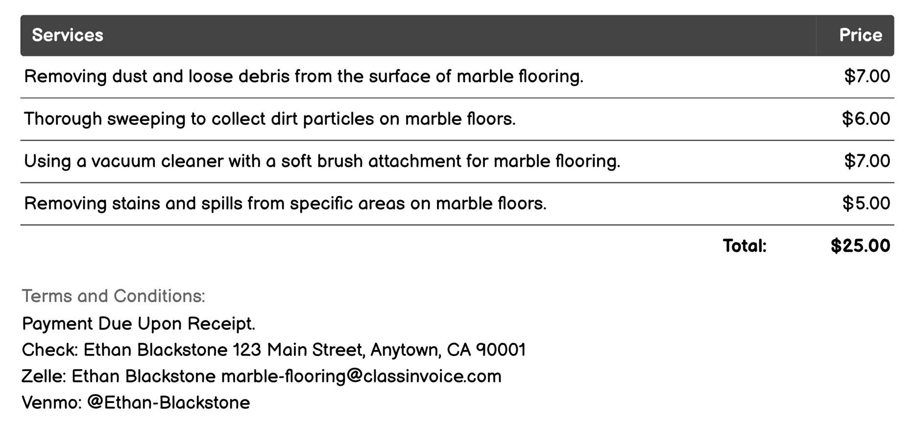 Cleaning Invoice Example