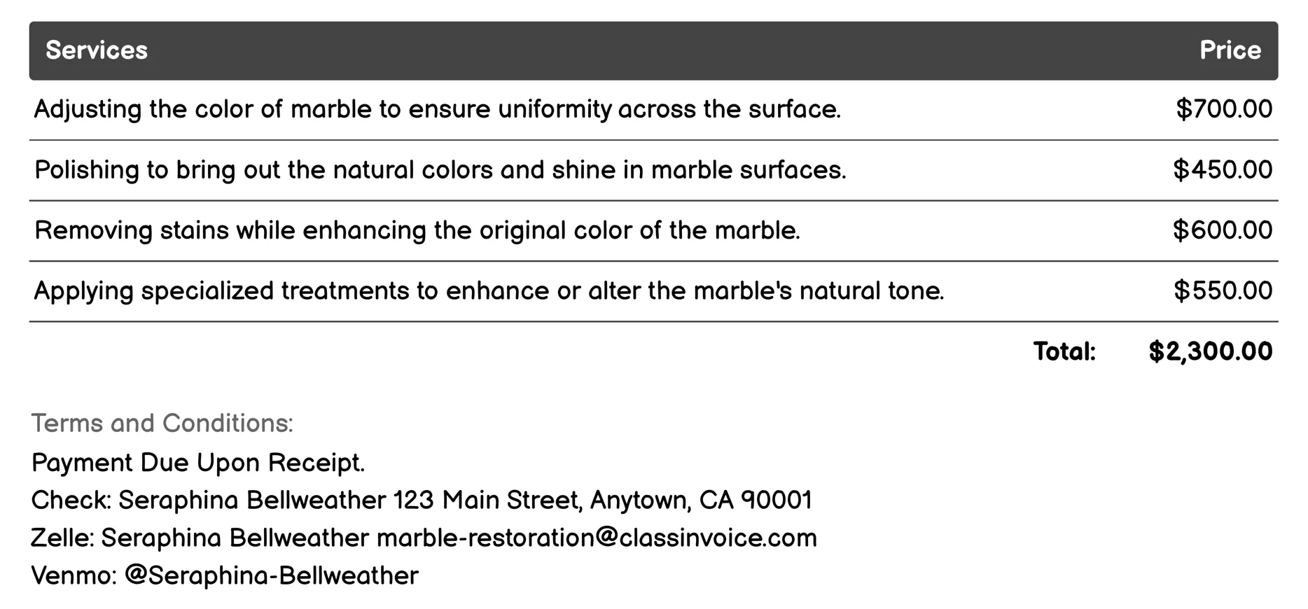 Color Enhancement Invoice Example
