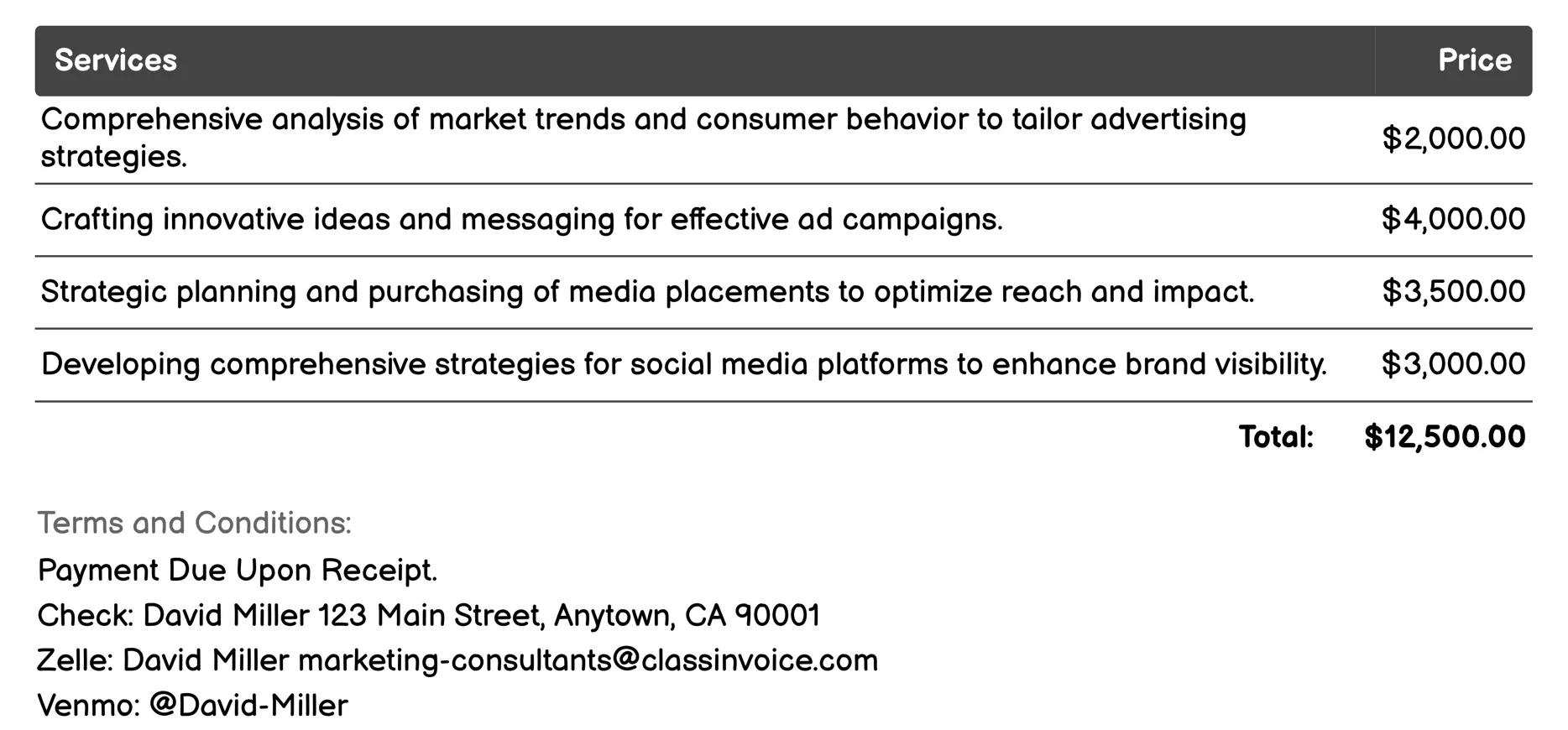 Advertising Campaigns Invoice Example