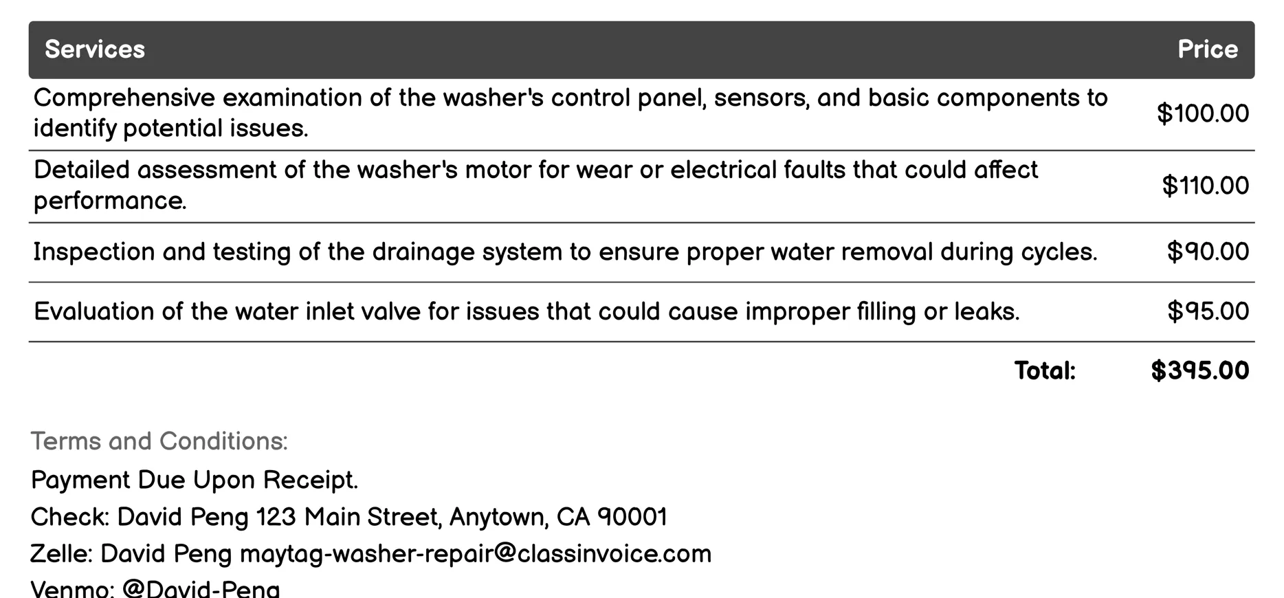 Diagnostic Services Invoice Example
