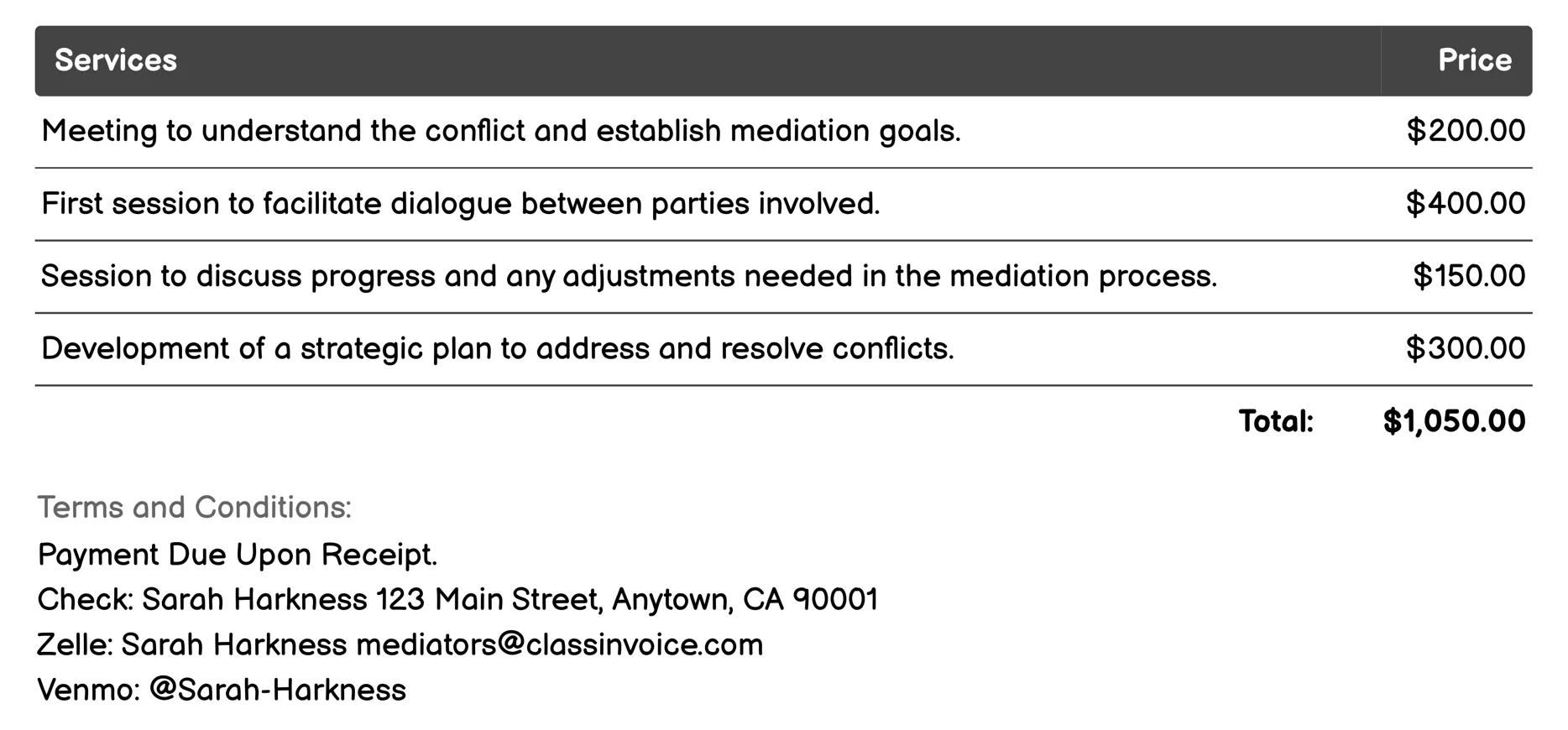 Healthcare Mediation Invoice Example