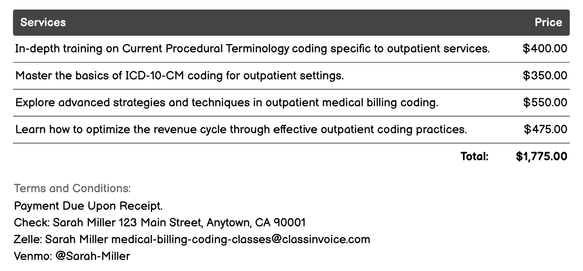 Outpatient Coding Invoice Example