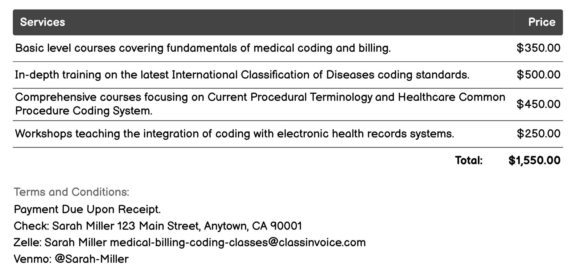 Practice Management Systems Invoice Example
