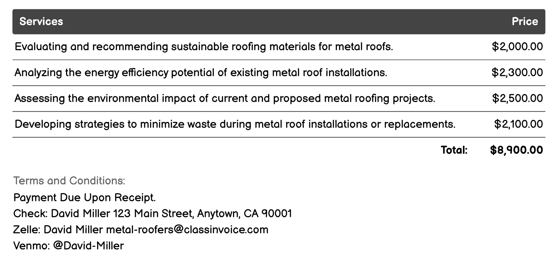 Sustainability Consulting Invoice Example