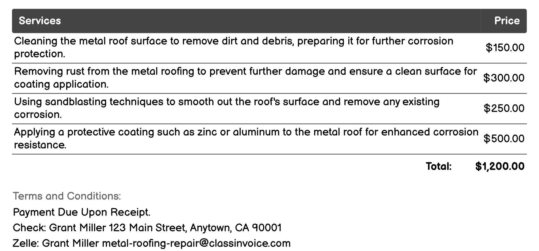 Corrosion Protection Invoice Example