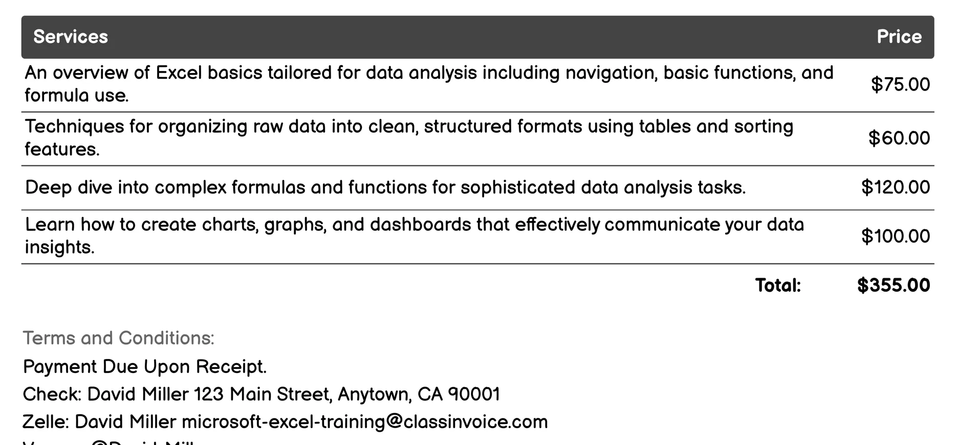 Data Analysis with Excel Invoice Example