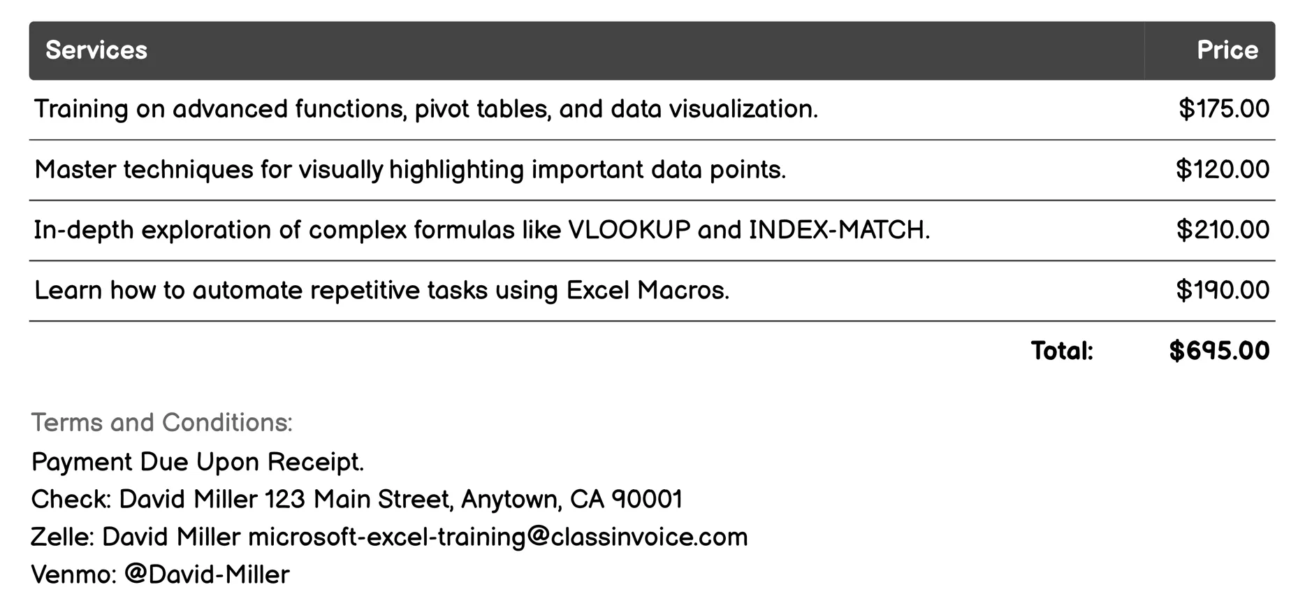 Intermediate Excel Techniques Invoice Example