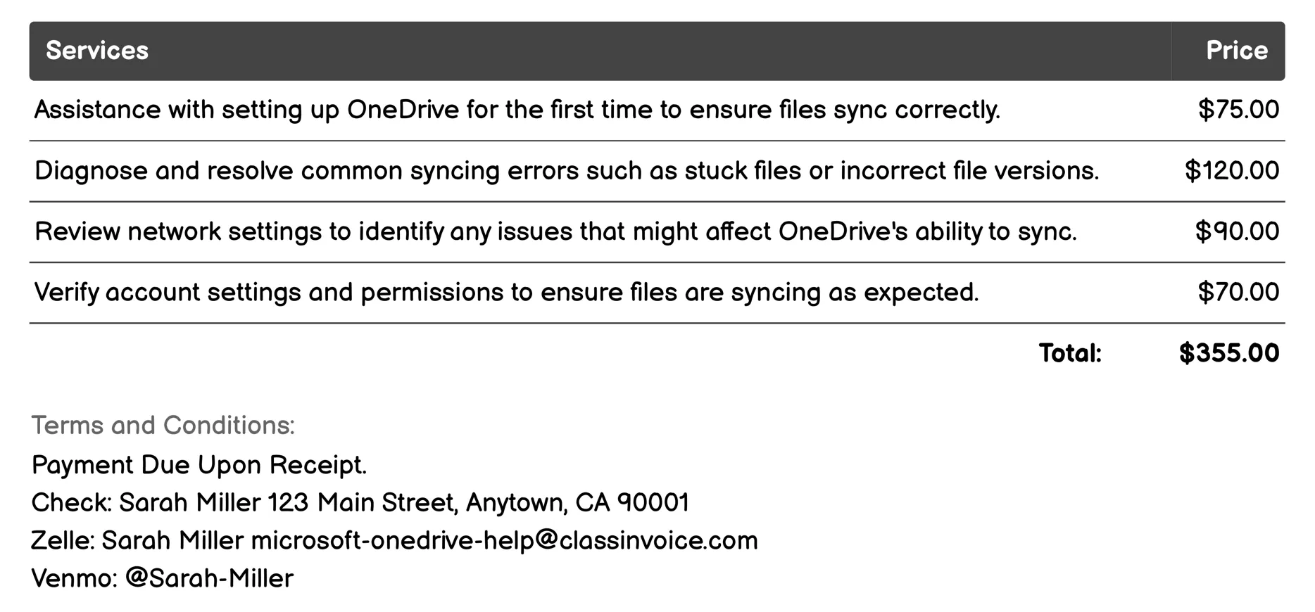 File Syncing Issues Invoice Example