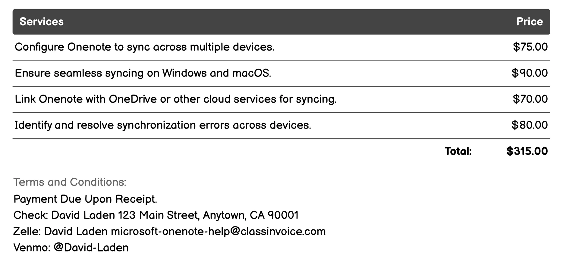 Syncing Across Devices Invoice Example