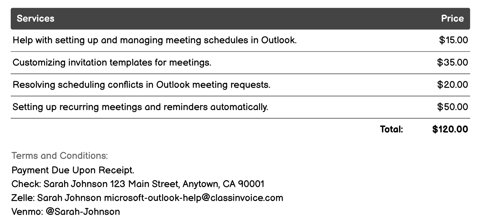 Meeting Requests Invoice Example