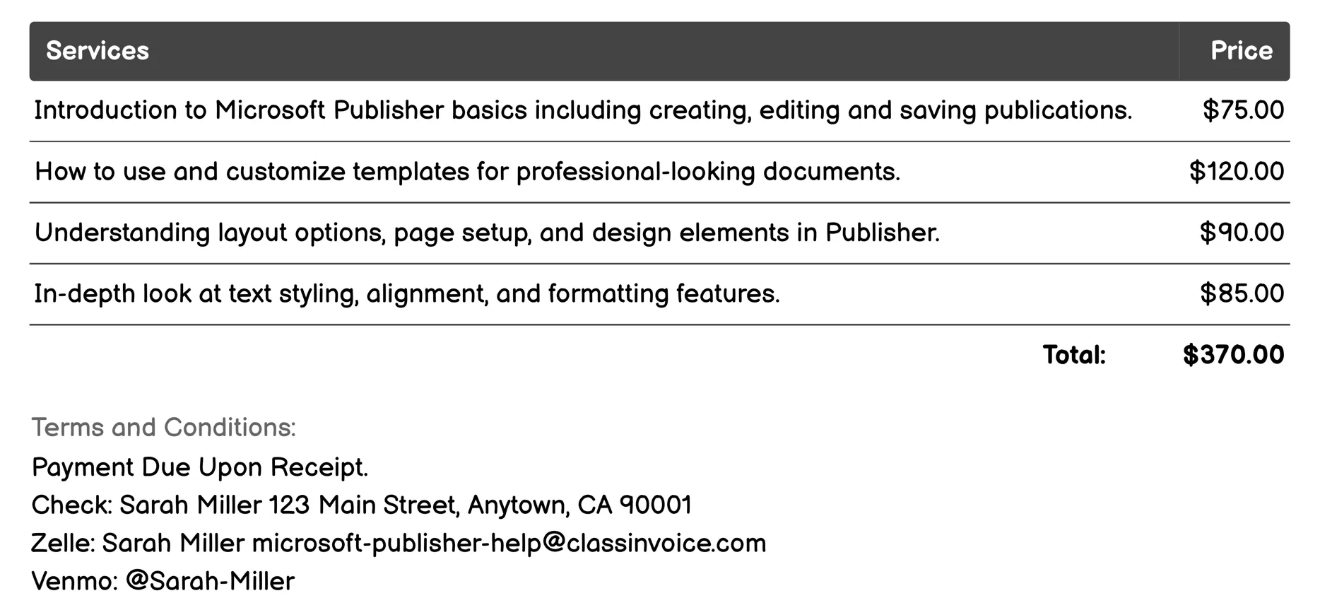 Tutorials Invoice Example