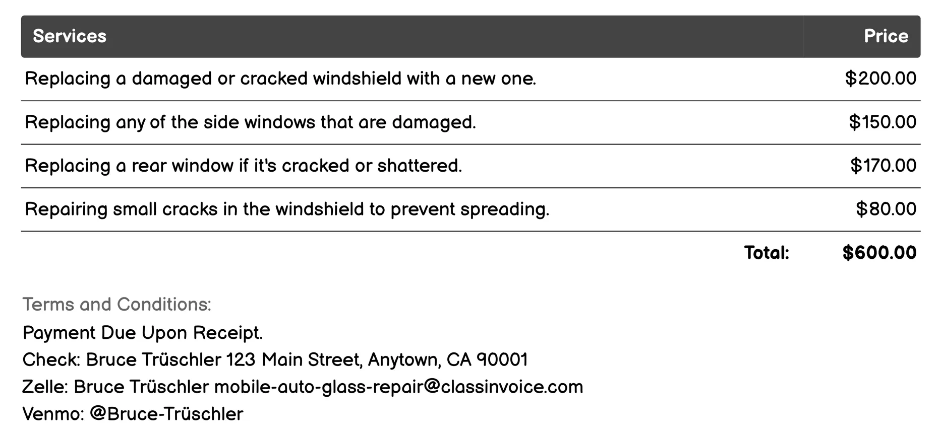 Mobile Repair Services Invoice Example