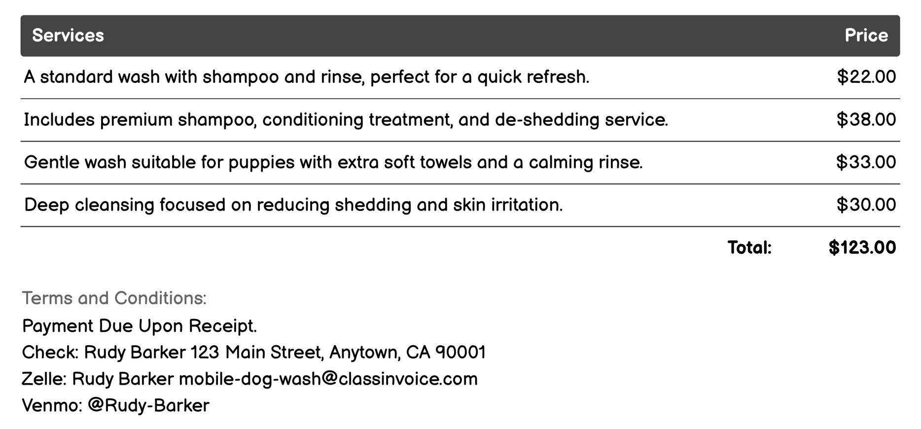 Express Mobile Dog Wash Invoice Example