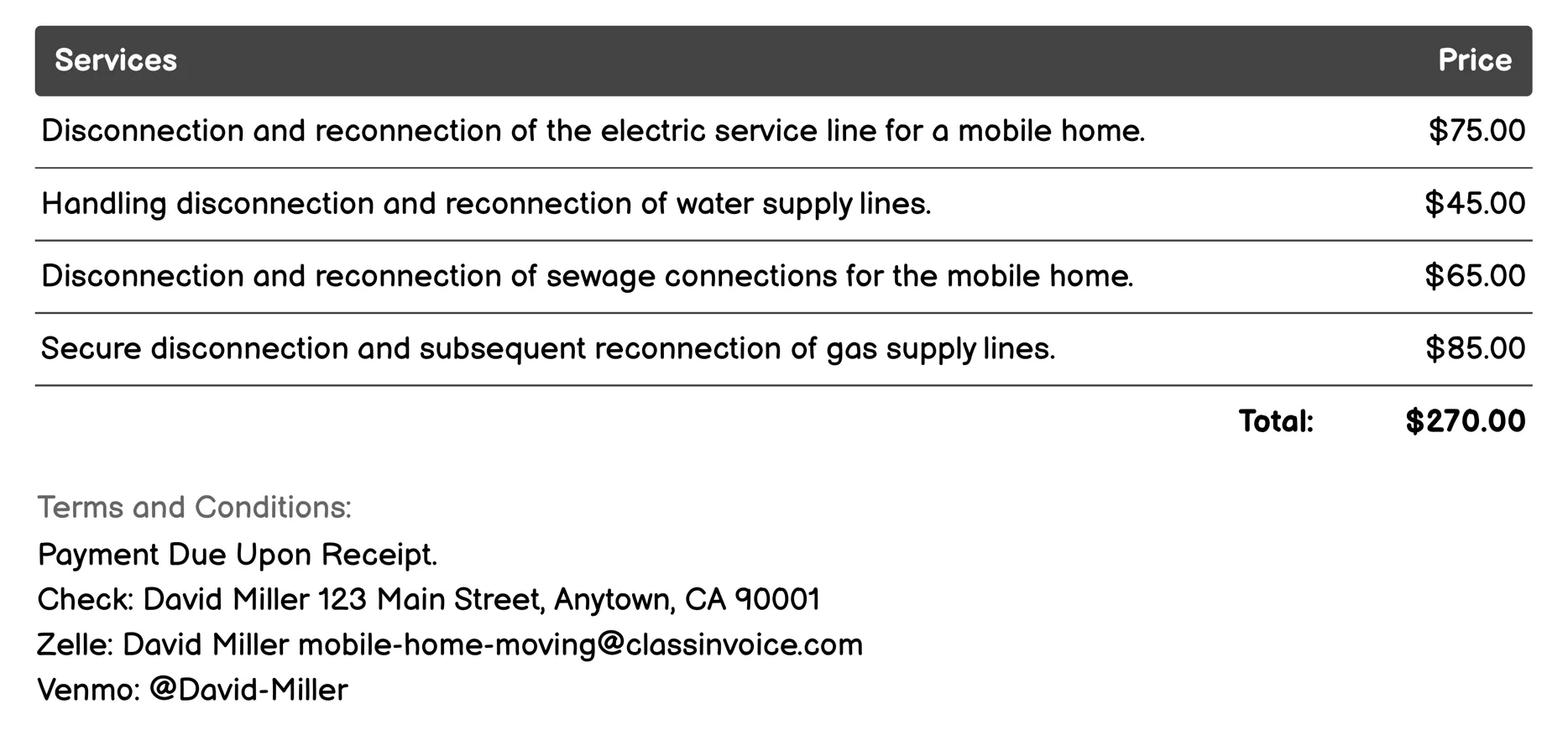 Utility Disconnect and Reconnect Invoice Example