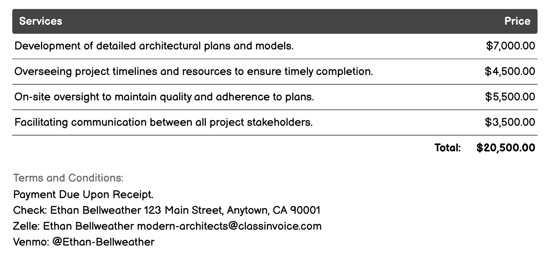 Project Management Invoice Example