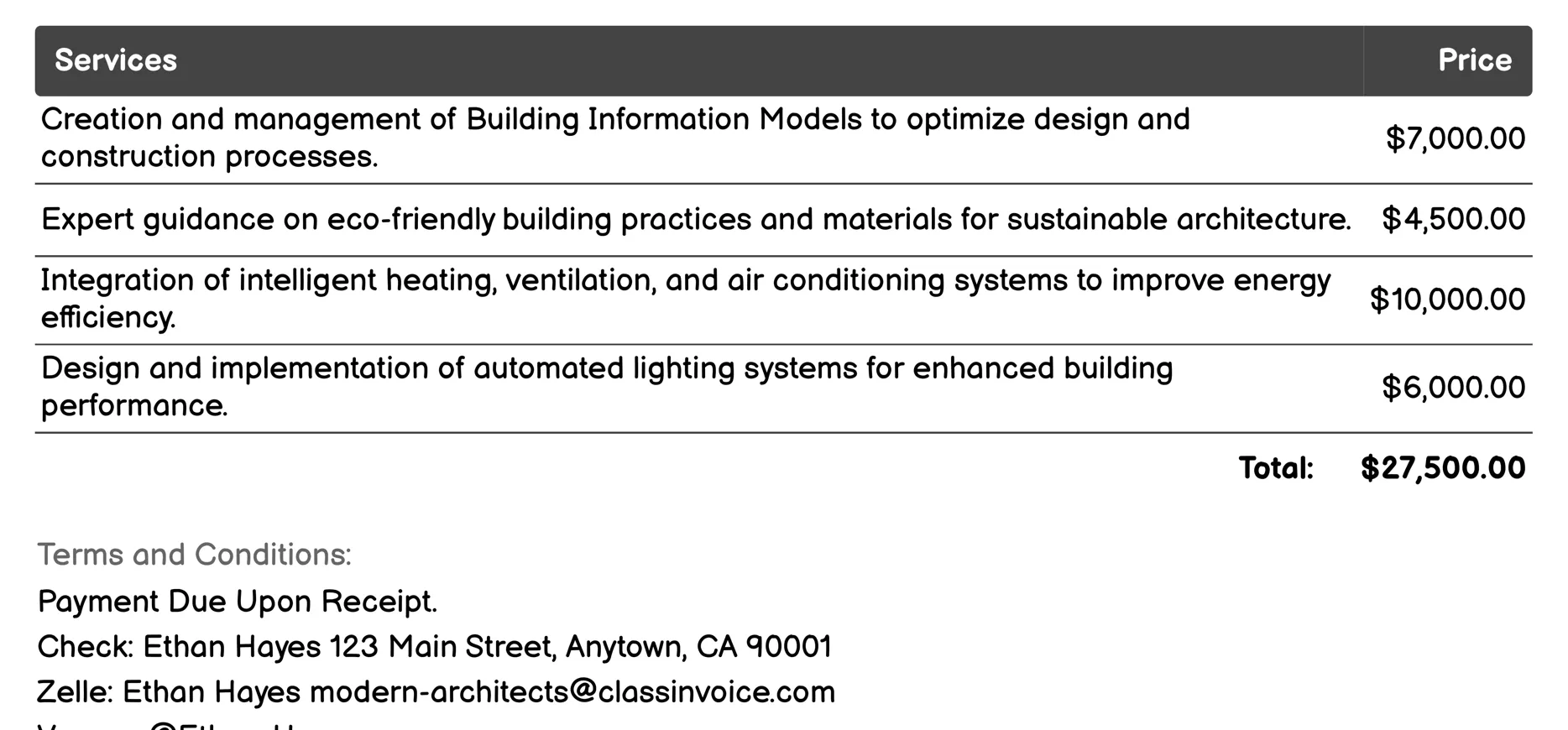 Smart Building Solutions Invoice Example