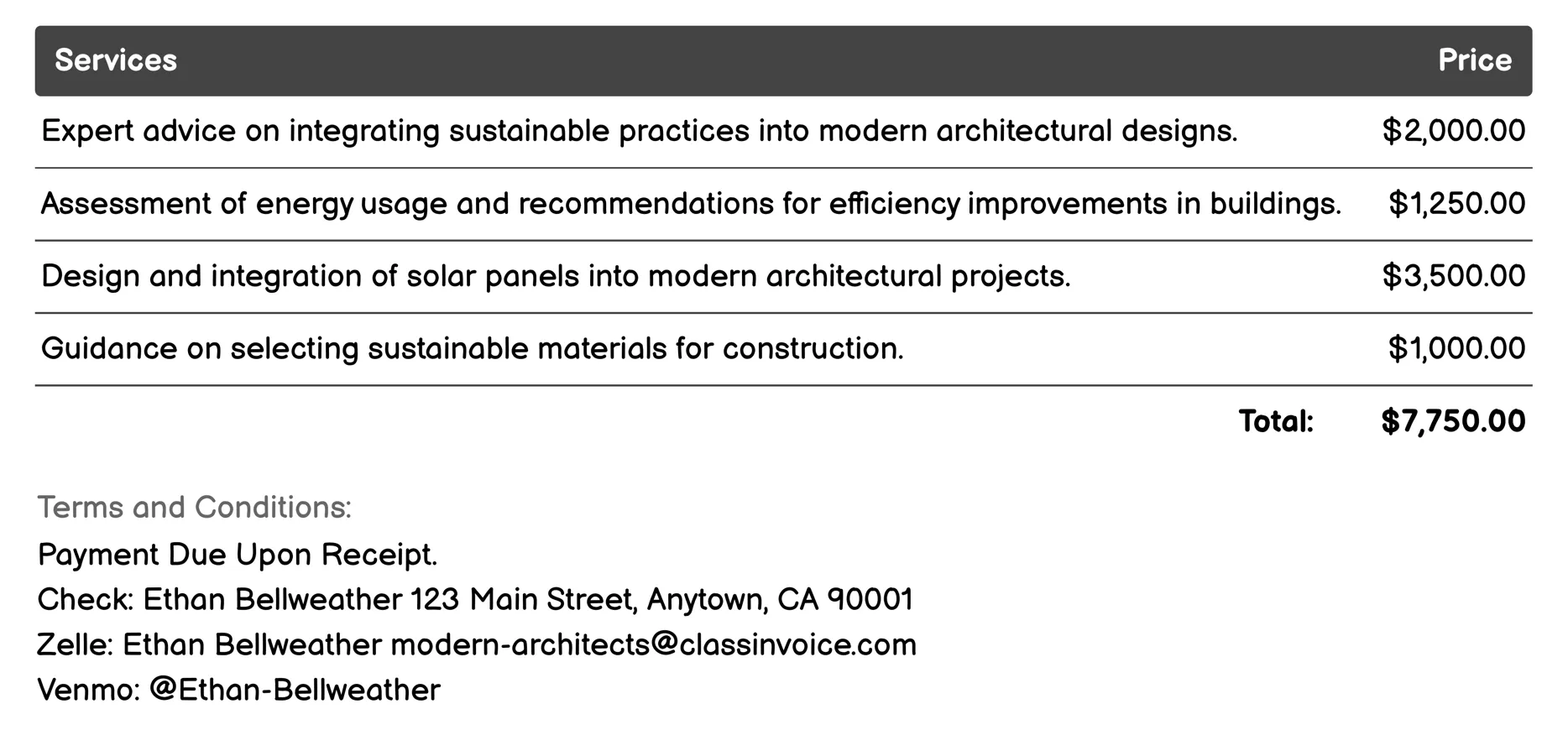 Sustainable Design Invoice Example