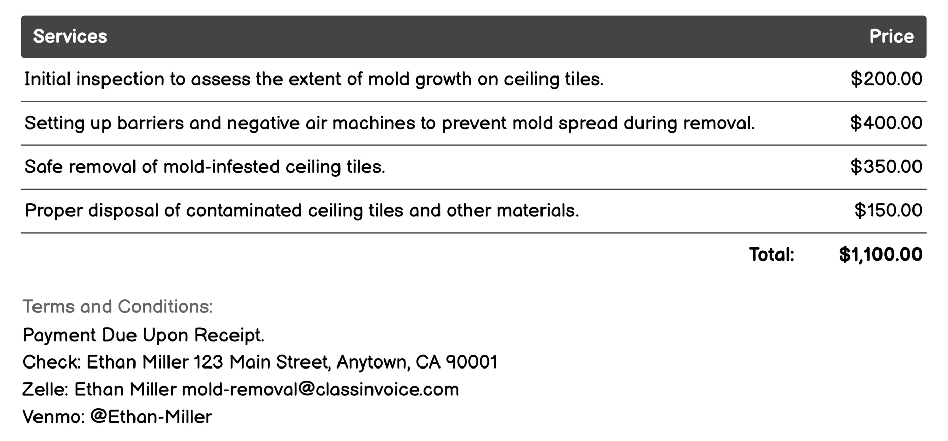 Ceiling Tile Decontamination Invoice Example