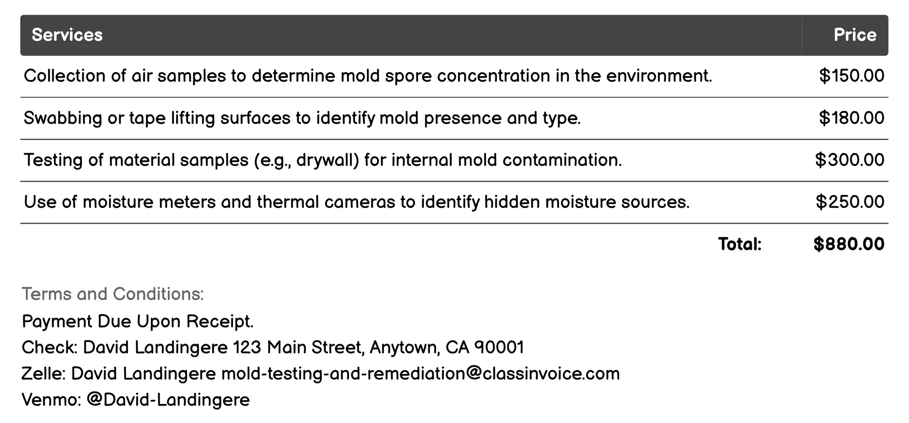 Bulk Sampling Invoice Example