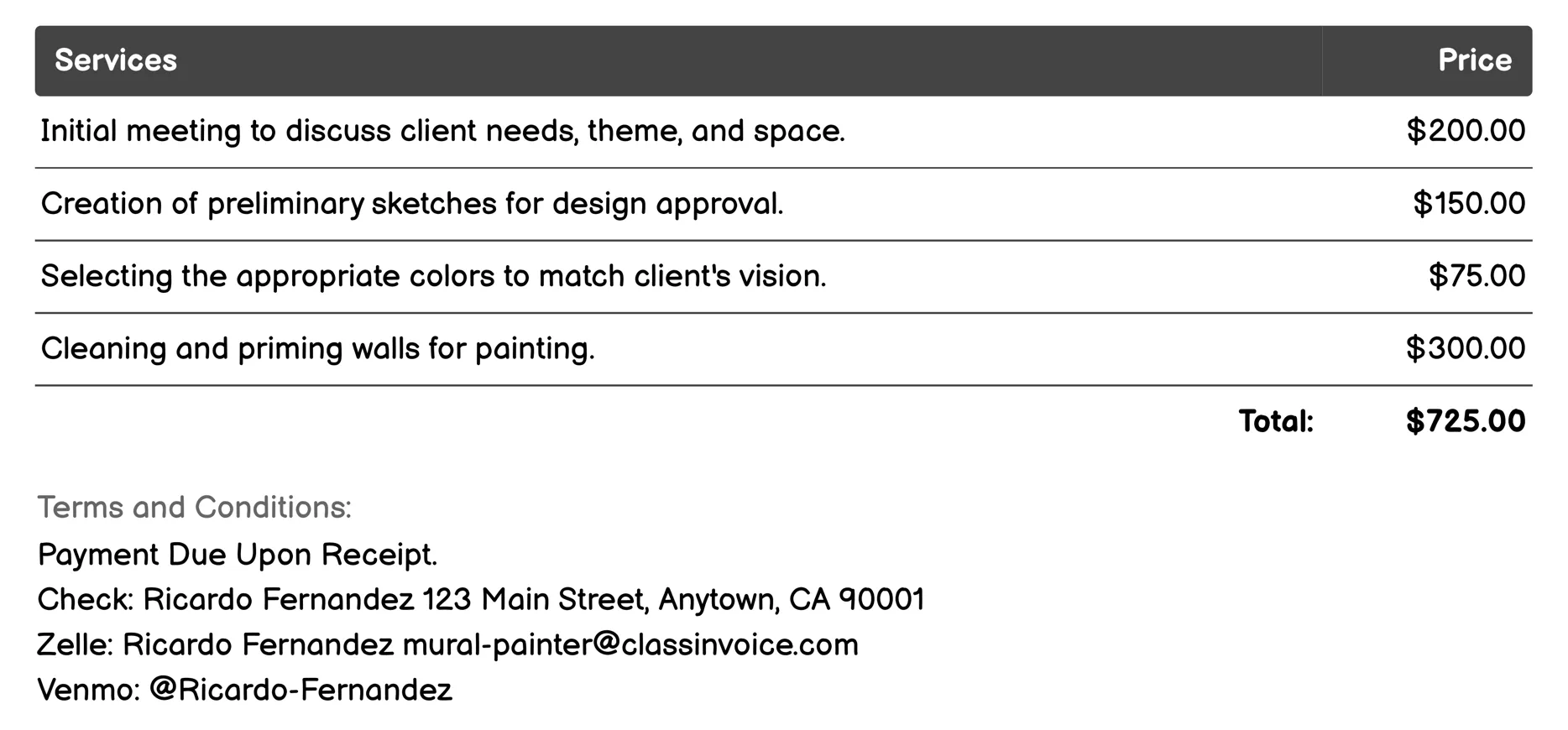 Commercial Murals Invoice Example