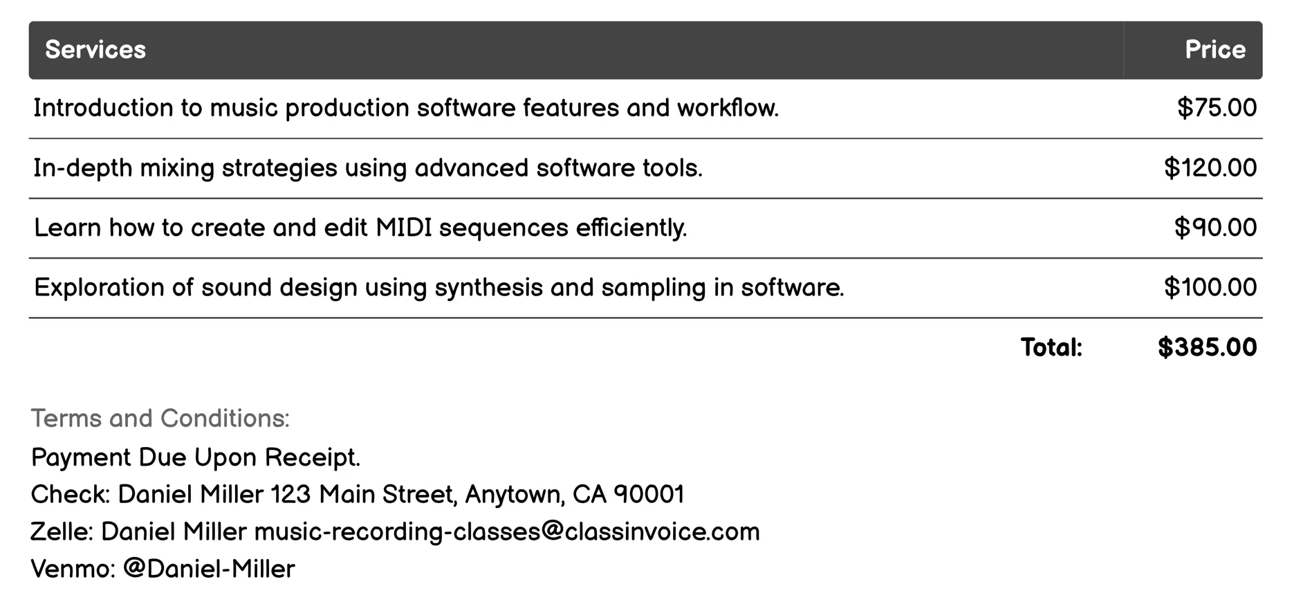 Music Production Software Invoice Example