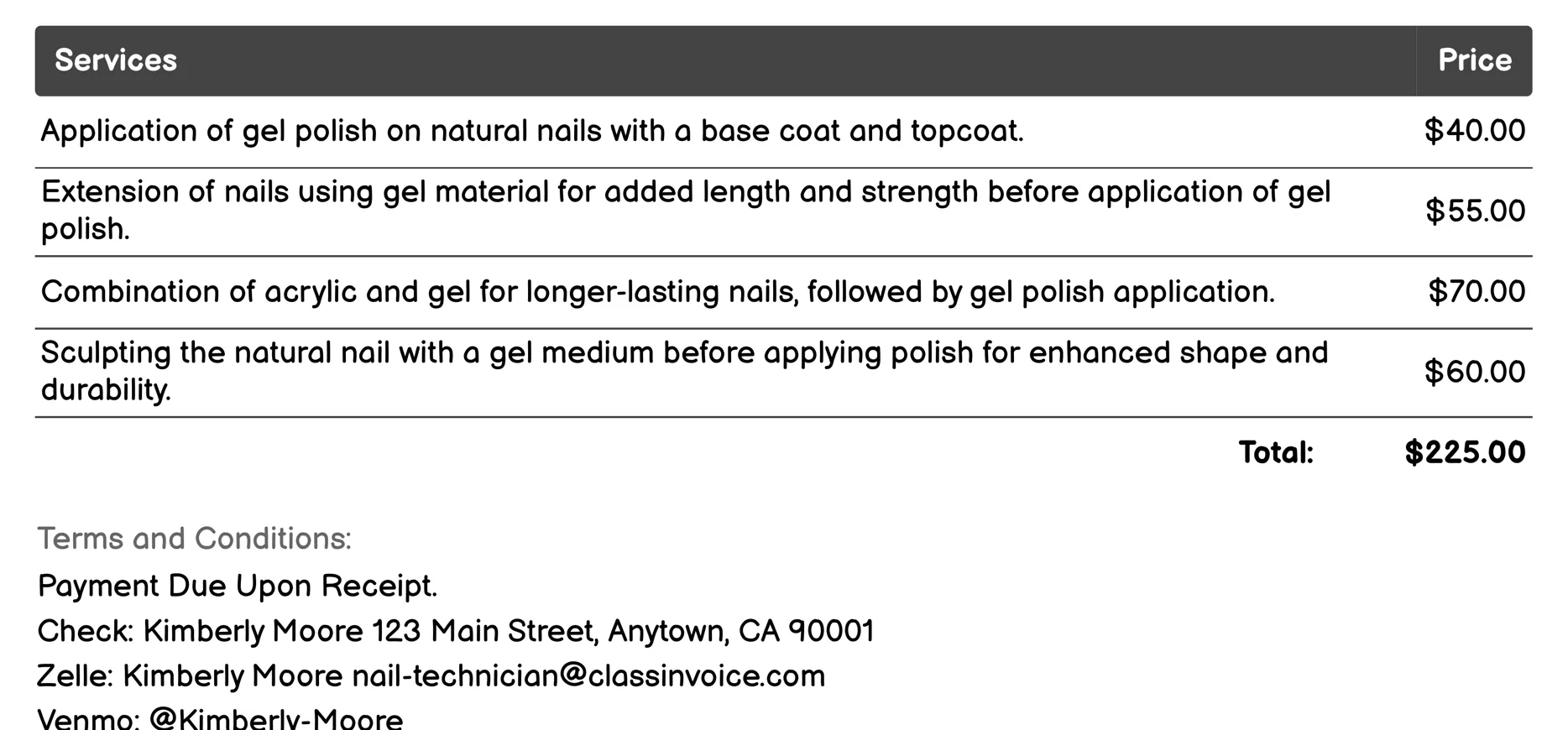 Gel Nails Invoice Example