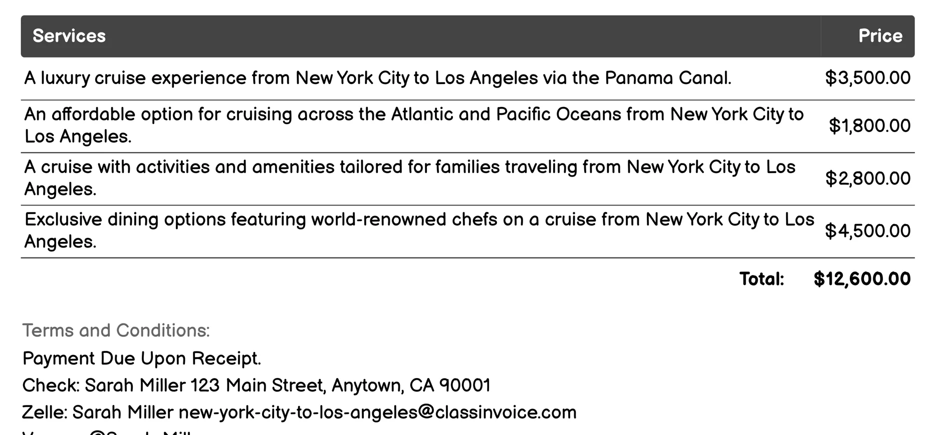 Cruise Lines Invoice Example