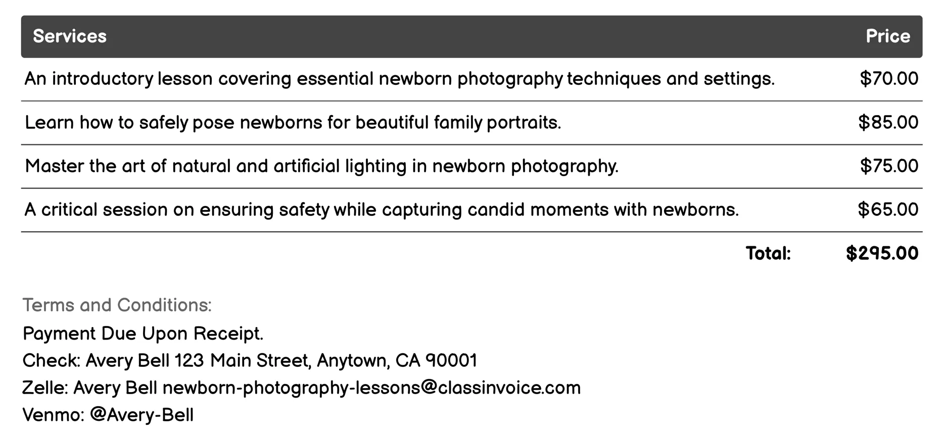 Family Portraits Invoice Example