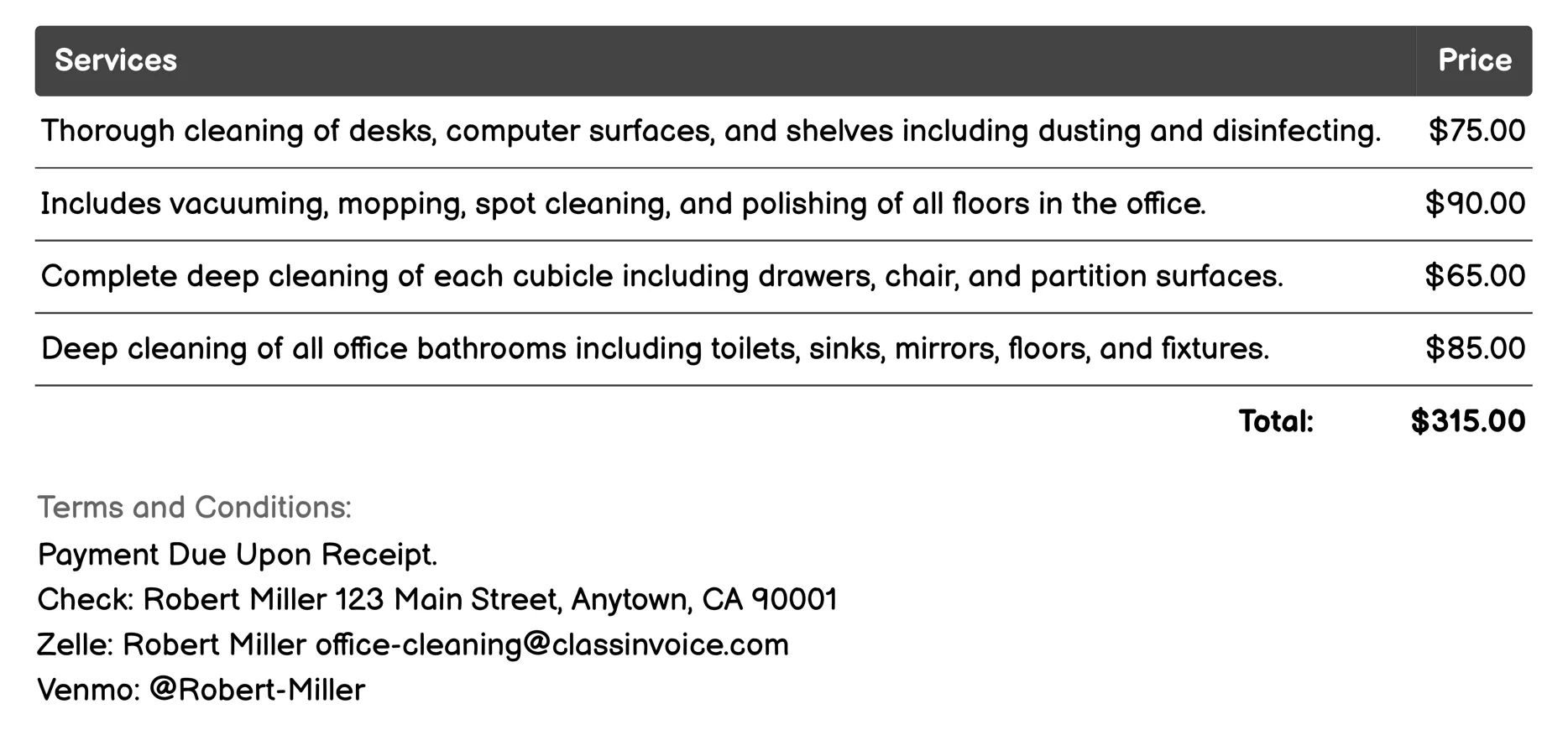 Deep Cleaning Invoice Example