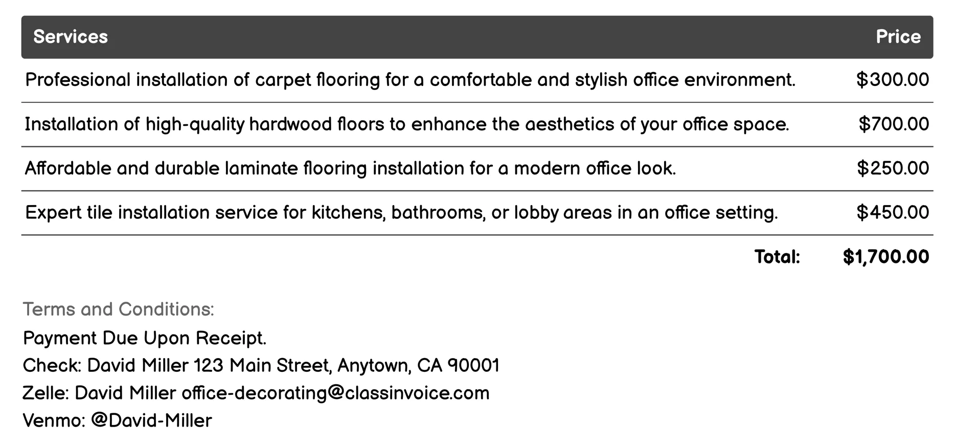 Floor Coverings Installation Invoice Example