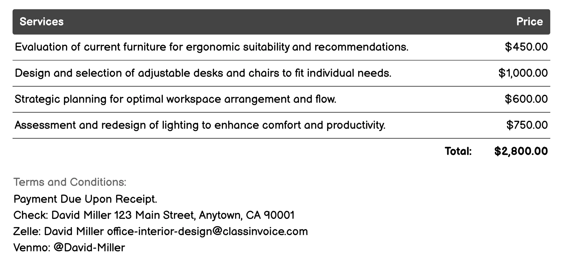 Ergonomic Workspace Design Invoice Example