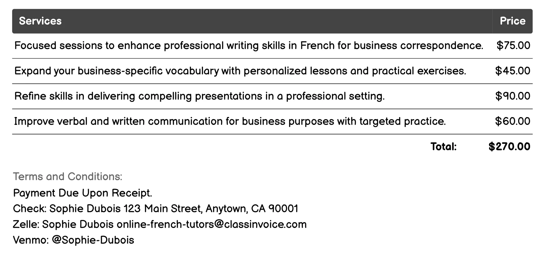 Business French Invoice Example