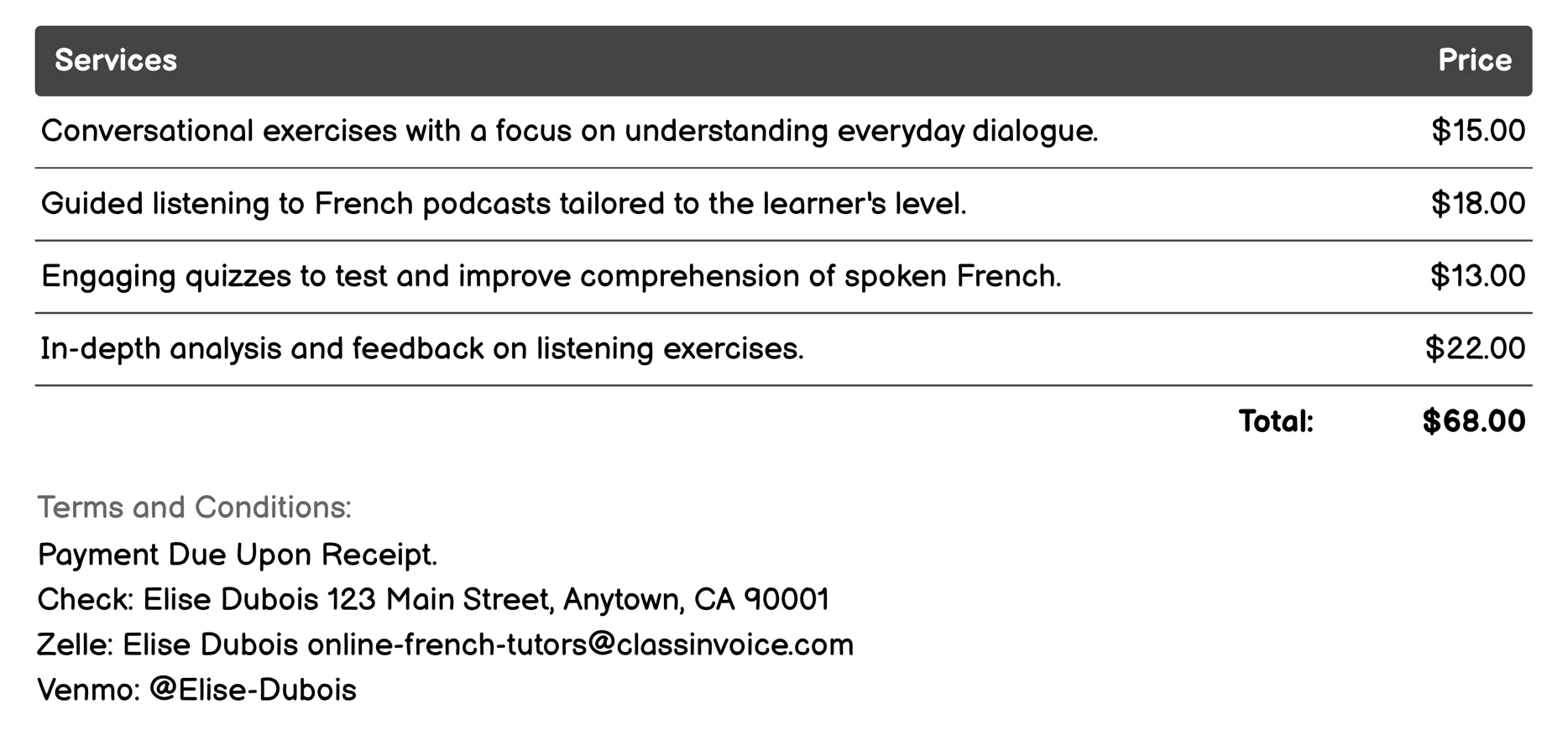 Listening Skills Enhancement Invoice Example